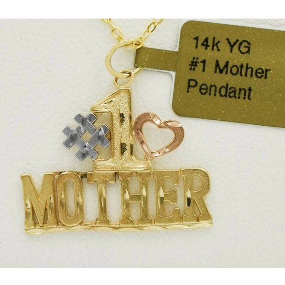 #1 Mother Pendant Necklace 14k Tri - Gold